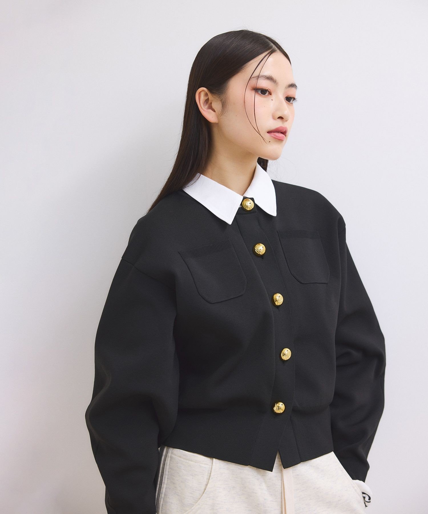 ADAM ET ROPE' FEMME 【WEB限定】・【サステナブル】カラー付きカーディガン アダムエロペ トップス カーディガン ネイビー ホワイト ブラウン ブラック【送料無料】のサムネイル