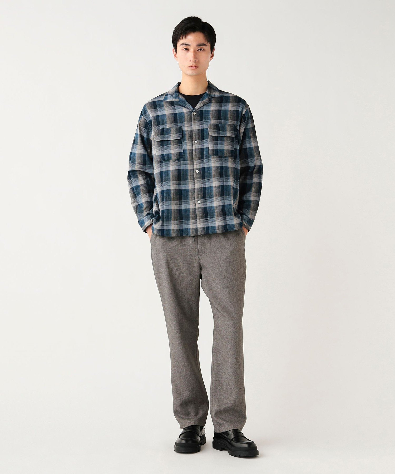 BEAMS HEART MEN ダブルガーゼチェック オープンカラーシャツ ビームス ハート トップス シャツ・ブラウス ネイビー ブラウン【送料無料】