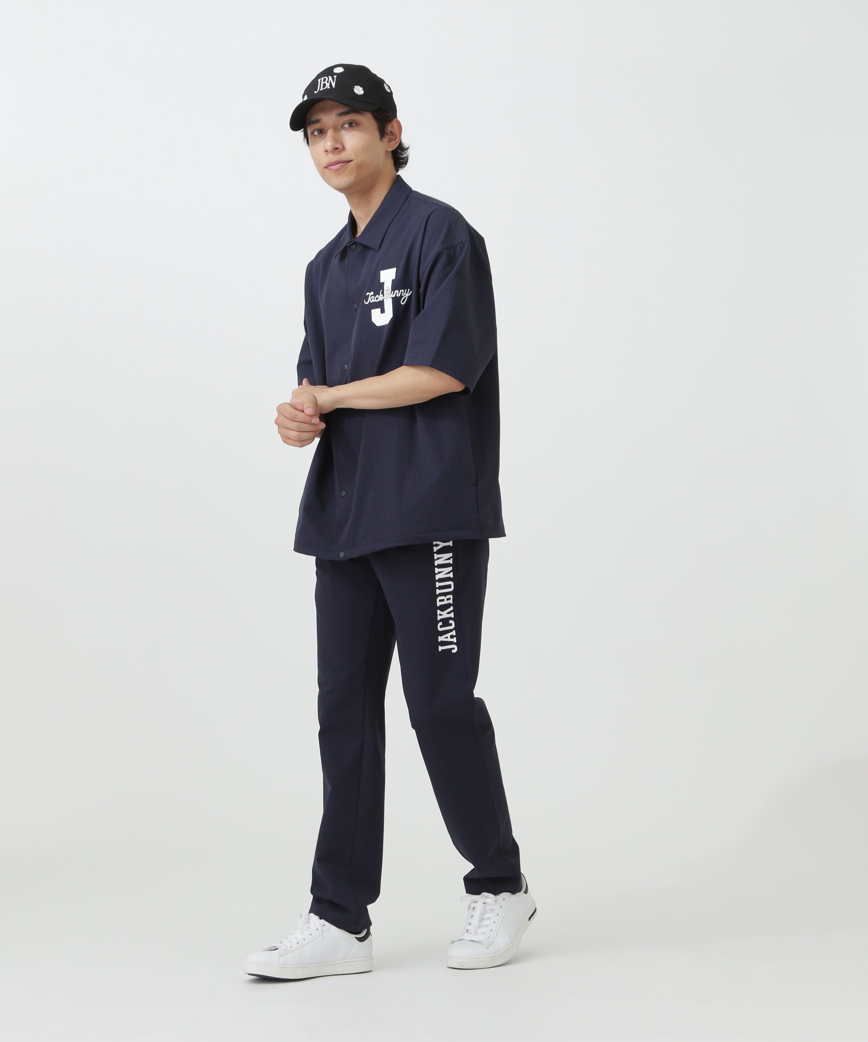 Jack Bunny!! 吸水速乾ストライプロングパンツ ジャックバニー パンツ その他のパンツ ブルー ネイビー