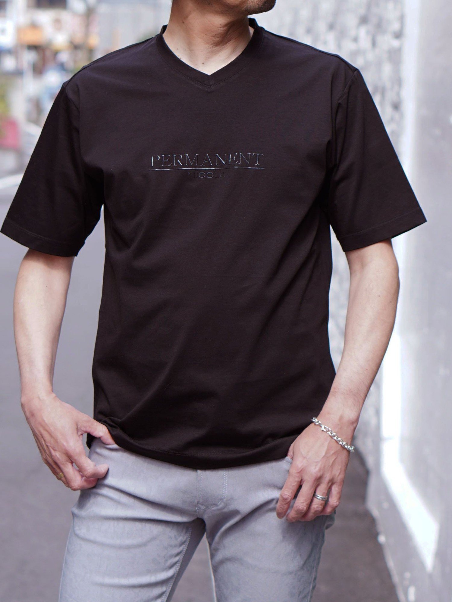 NICOLE selection シルケットロゴプリントT ニコル トップス カットソー・Tシャツ ブラック パープル ネイビー ホワイト