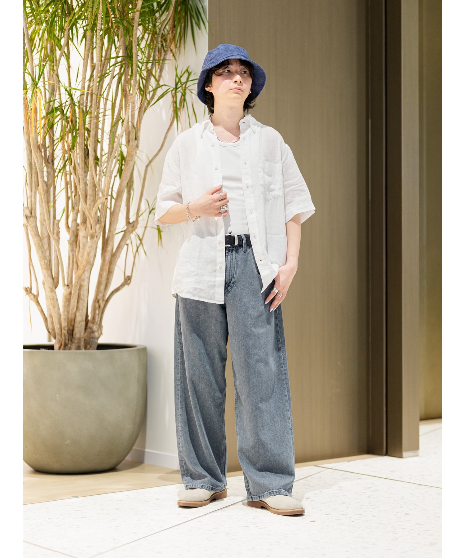 BANANA REPUBLIC (M)テクスチャード ラミーコットン バケットハット バナナ・リパブリック 帽子 ハット ベージュ ブルー【送料無料】