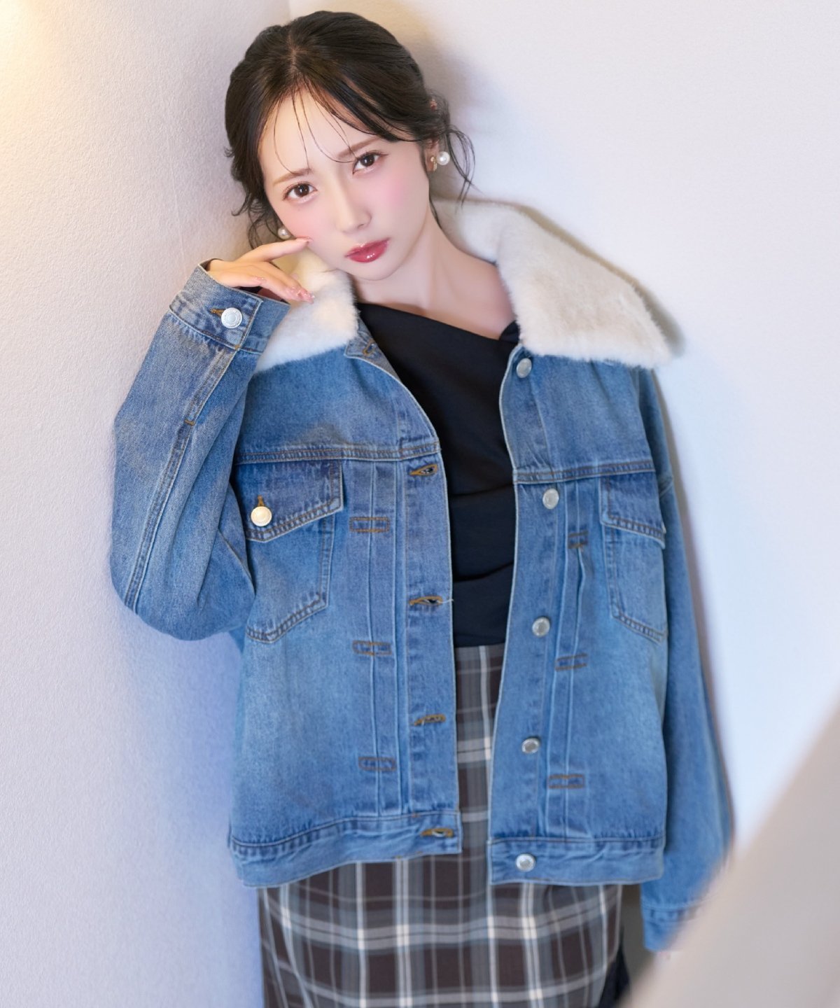 WILLSELECTION 【8/7(fri)予約開始】ファーティペットオーバーサイズデニムジャケット ウィルセレクション ジャケット・アウター デニムジャケット ネイビー