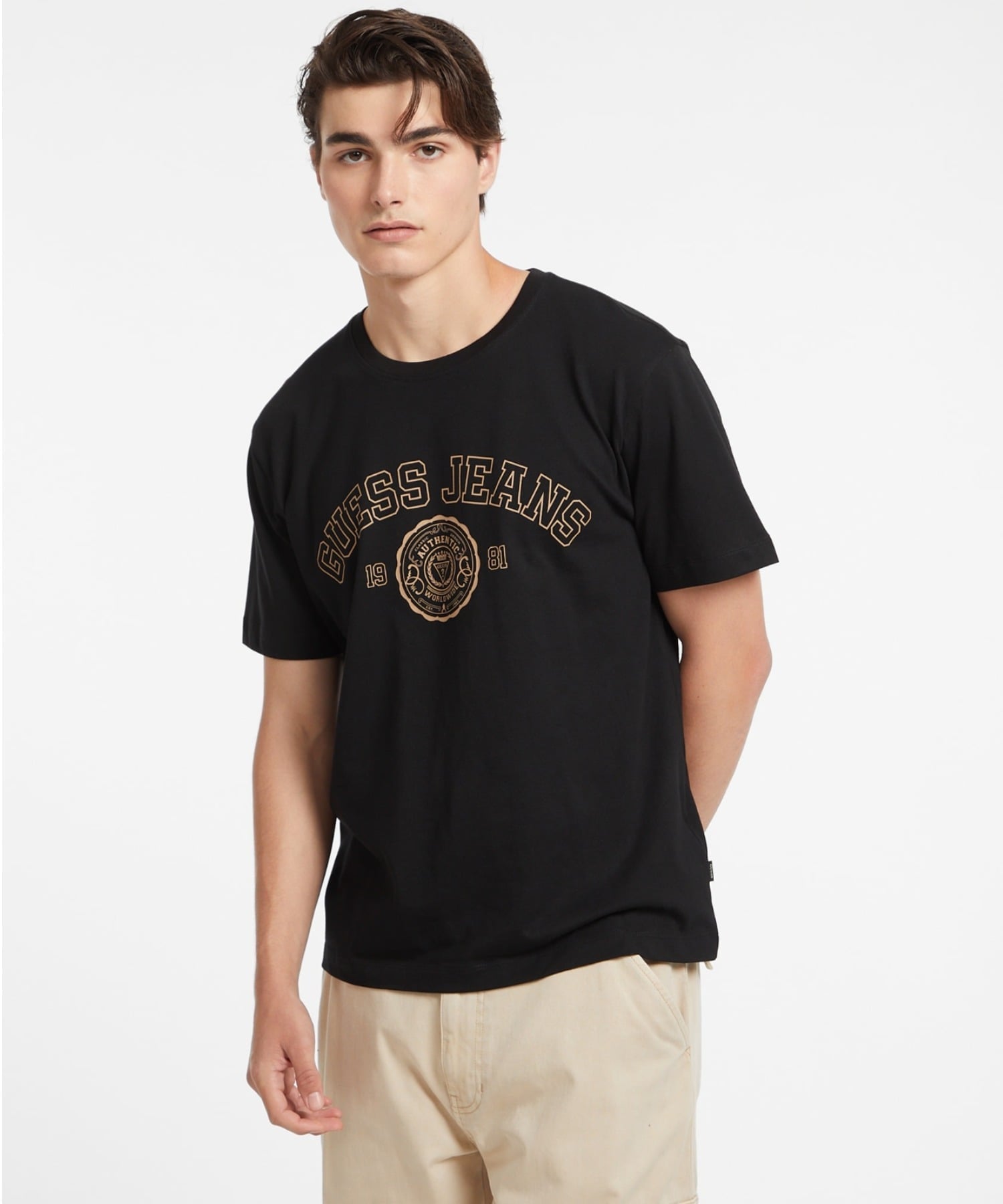 GUESS JEANS 半袖 Tシャツ(M)Reg Stamp Print Tee ゲス トップス カットソー・Tシャツ グレー レッド ブラック