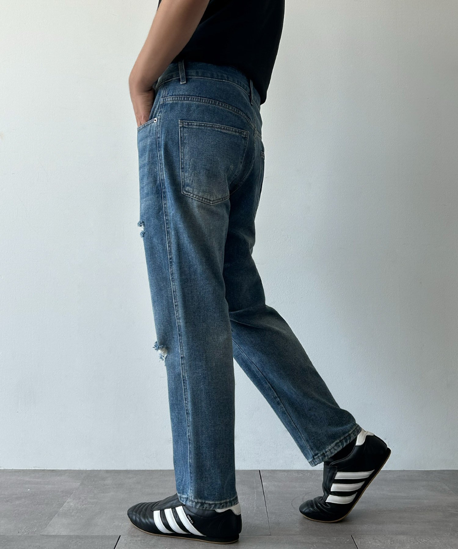 LOWO 綿混クラッシュ加工デニムパンツ リバーフィールド アンド コー パンツ ジーンズ・デニムパンツ ブルー