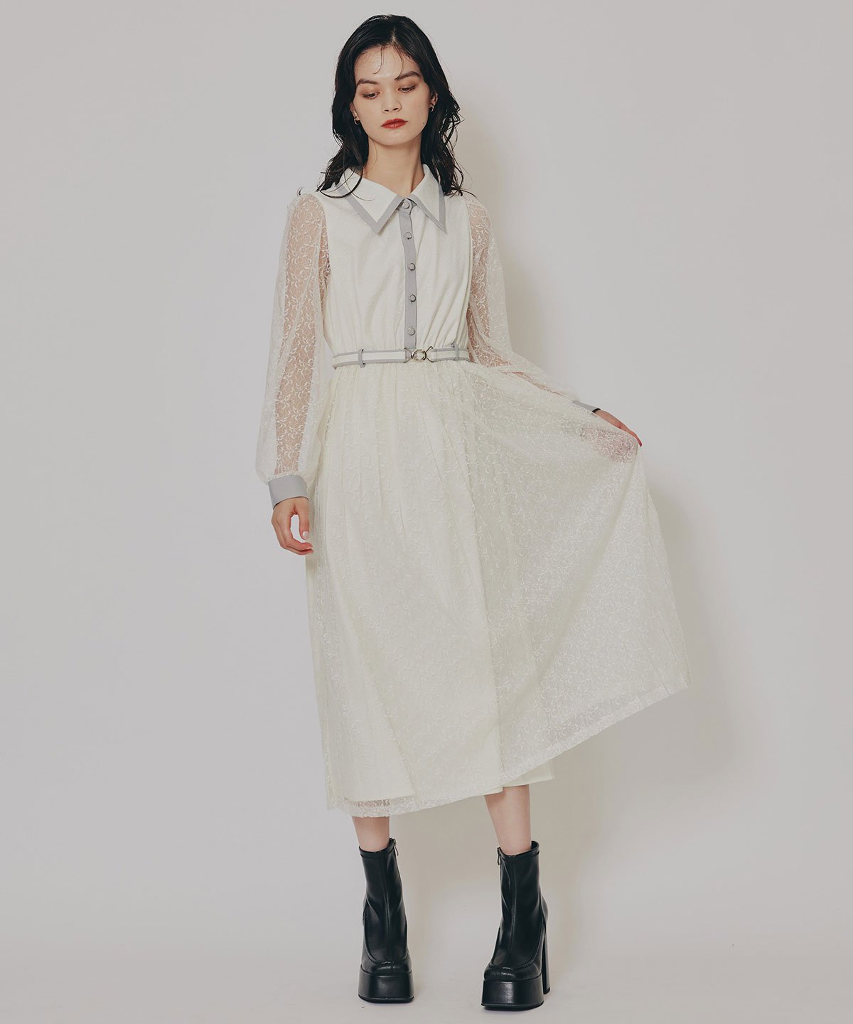 REDYAZEL バイカラーレースプリーツロングスリーブワンピース レディアゼル ワンピース・ドレス その他..