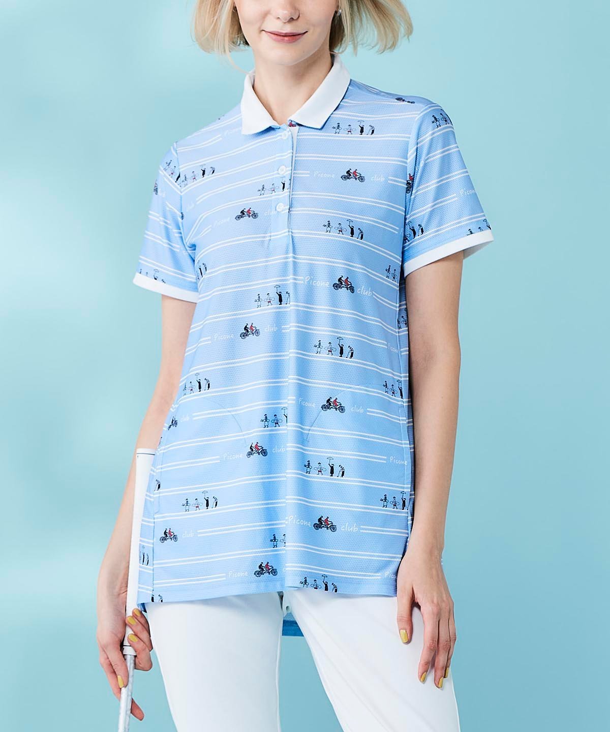 Picone Club 【ピッコーネクラブ公式】ボーダー柄UVチュニック丈ポロシャツ ピッコーネクラブ トップス ポロシャツ ブルー ブラック ホワイト【送料無料】