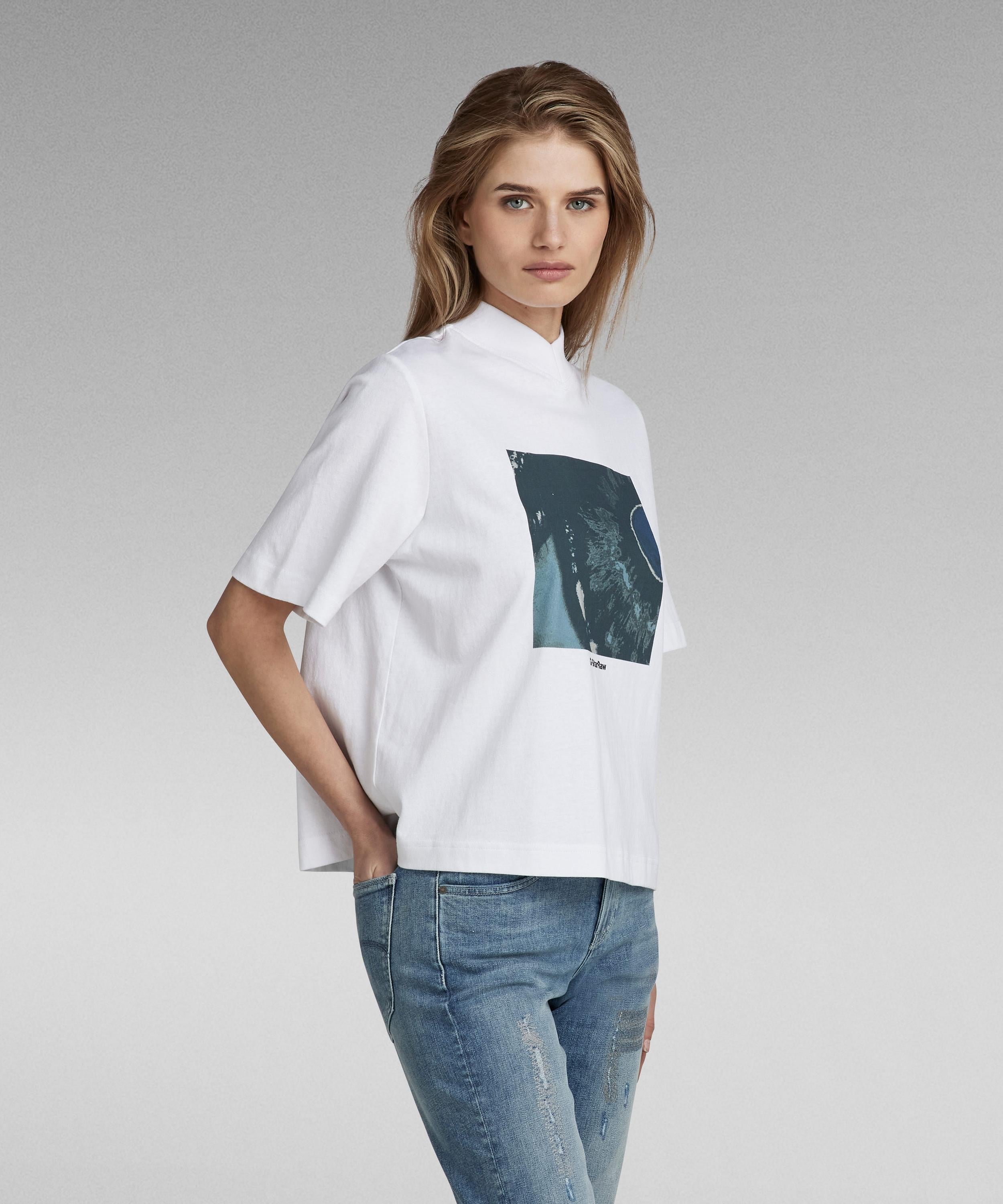 【SALE／30%OFF】G-Star RAW 【公式ショップ】EYE DYE BOXY MOCK V-NECK TOP/ボックスシルエットオーバーサイズモックネックTシャツ ジースターロゥ トップス カットソー・Tシャツ ホワイト【送料無料】