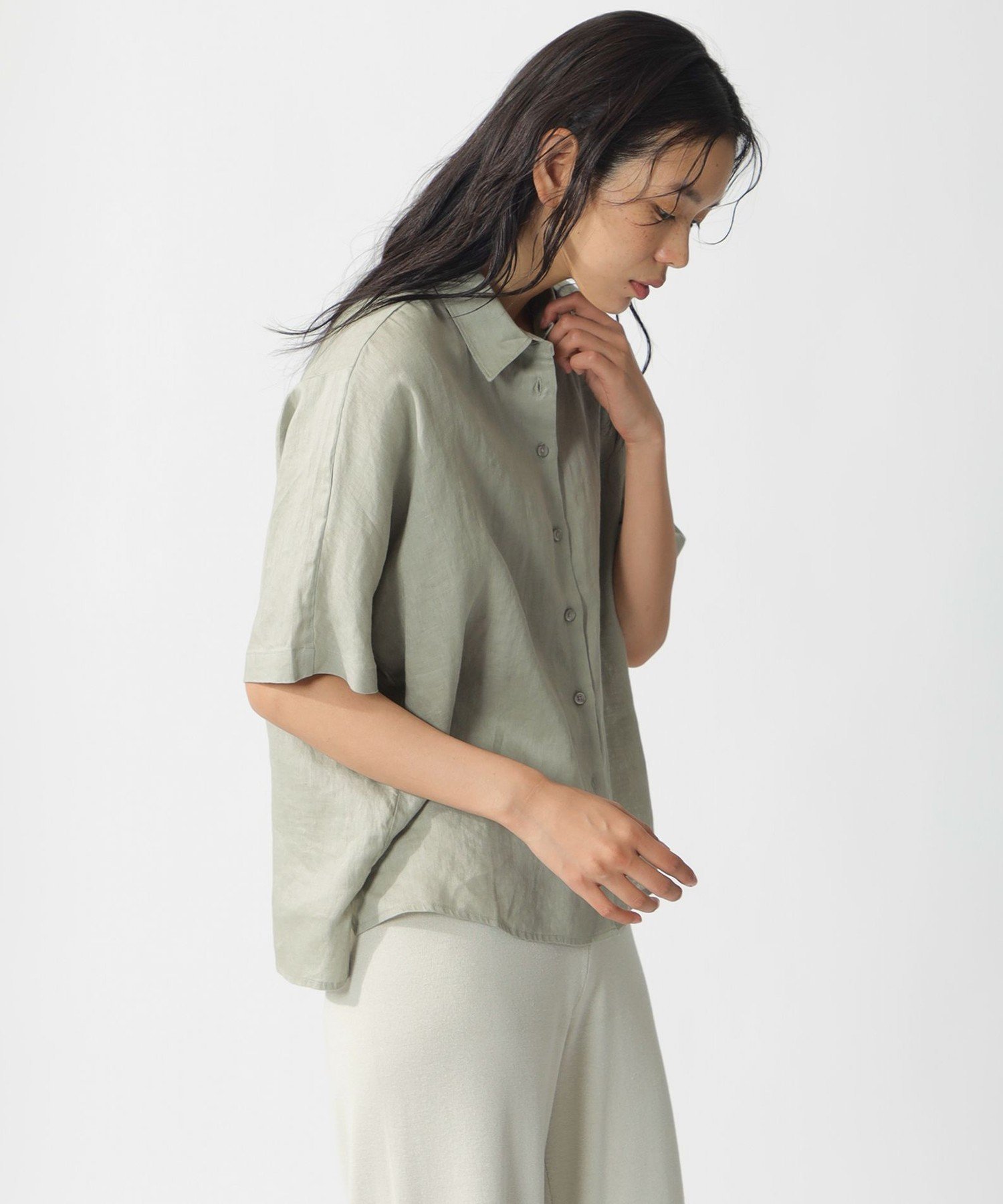MELANIA ショートスリーブ シャツ / MELANIA SHIRT WOMAN エコアルフ トップス シャツ・ブラウス カーキグリーン オレンジ