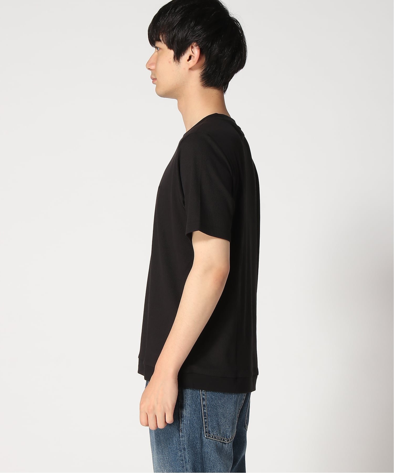 (M)ワッフル 半袖 Tシャツ クロコダイル トップス カットソー・Tシャツ ブラック グリーン