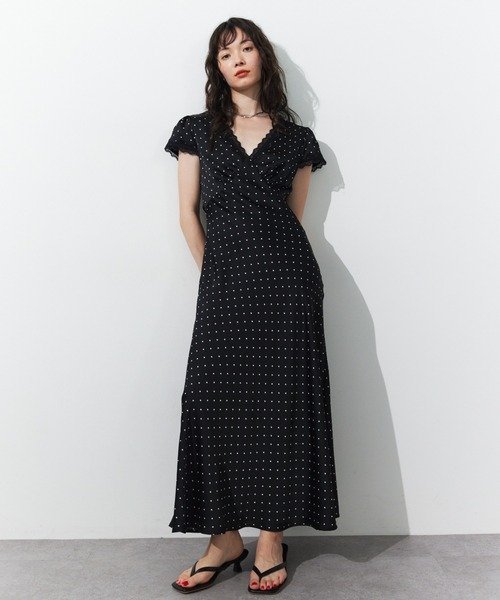 【SALE／15%OFF】HANNE ドットサテンワンピース アン ワンピース・ドレス ワンピース ブラック ホワイト【送料無料】