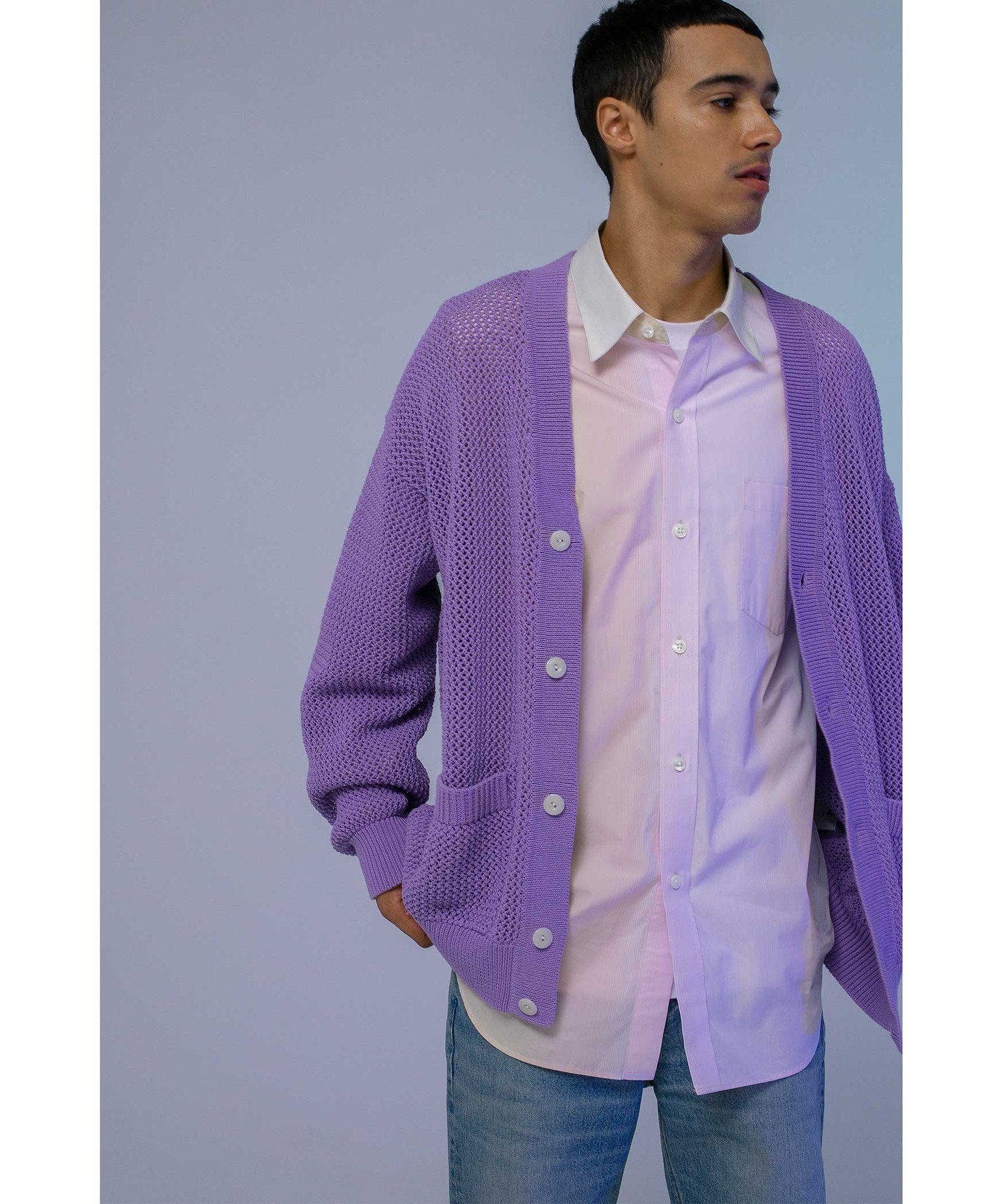 【SALE／70%OFF】BEAUTY & YOUTH UNITED ARROWS ＜monkey time＞ CTN MESH V NECK CARDIGAN/カーディガン ユナイテッドアローズ アウトレット トップス カーディガン パープル ホワイト ブラック【送料無料】のサムネイル