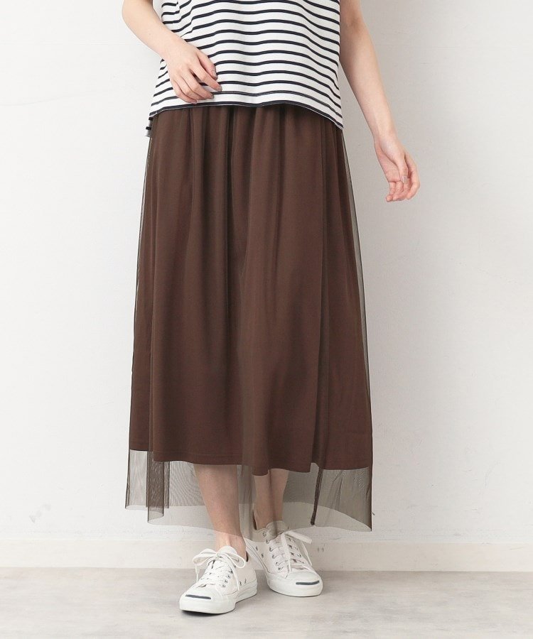 【SALE／70%OFF】Dessin 【ウエストゴム・洗える】チュールスカート デッサン スカート ロング・マキシスカート ブラウン グレー レッド ブラックのサムネイル
