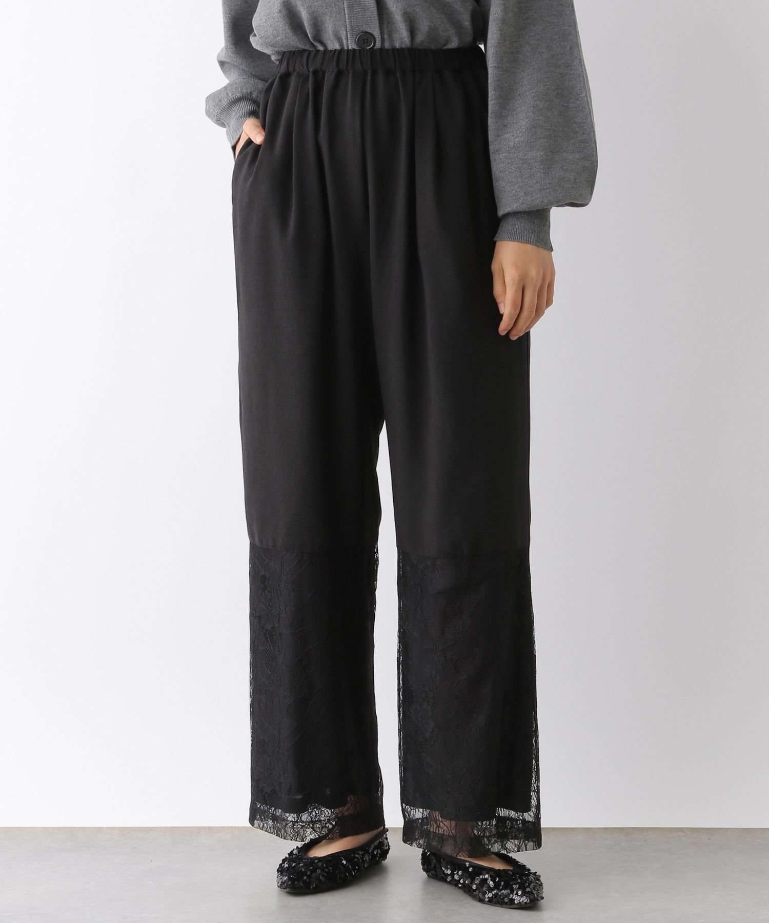 【SALE／60%OFF】LEPSIM 切り替えレースパンツ レプシィム パンツ その他のパンツ ホワイト ブラックのサムネイル