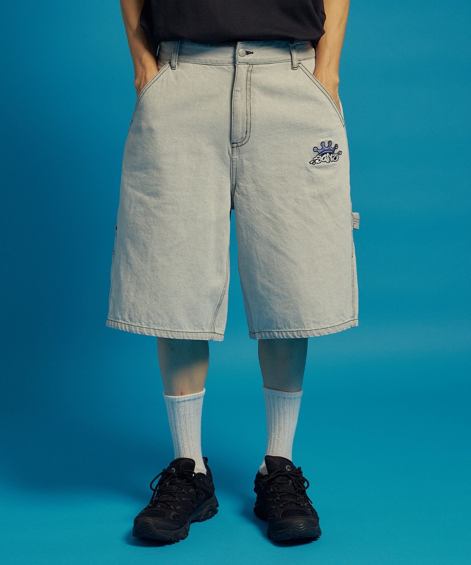 B ONE SOUL 【SEQUENZ(シークエンズ)】BACK EMB. SHORT DENIM / デニム パンツ 半ズボン ショーツ ワンポイント 刺繍 ナバル パンツ その他のパンツ ブラック ネイビー グレー【送料無料】