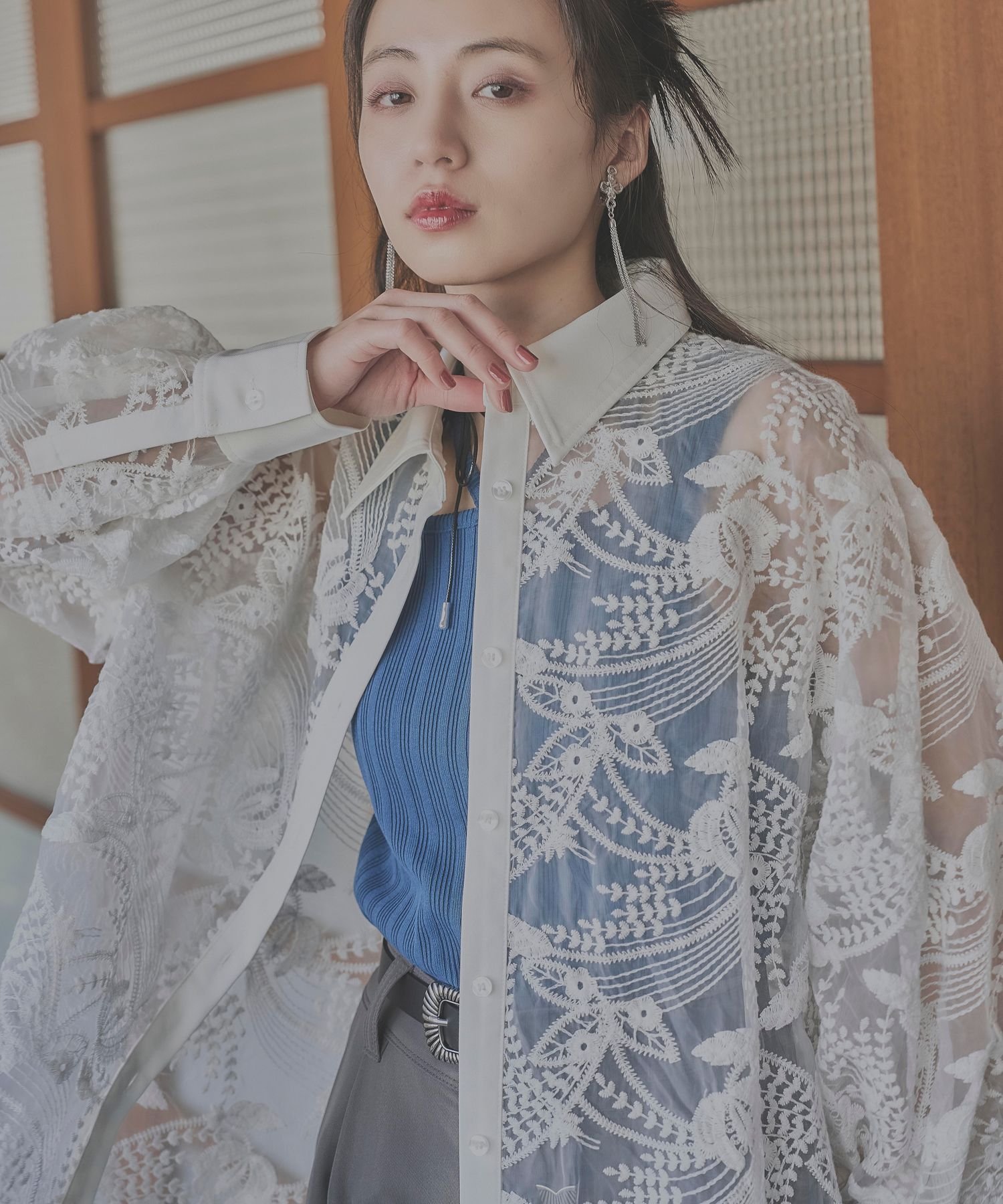 【SALE／30%OFF】HARE レースBIGシャツ ハレ トップス シャツ・ブラウス ブルー グリーン ブラック ホワイト【送料無料】のサムネイル