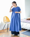 【SALE/50%OFF】BEAMS HEART WOMEN 【洗濯機OK/ロング丈/フレンチスリーブ/ゆったり/Aライン】後ボタン 異素材 ワンピース ビームス ハート ワンピース・ドレス その他のワンピース・ドレス イエロー グリーン グレー ブルー