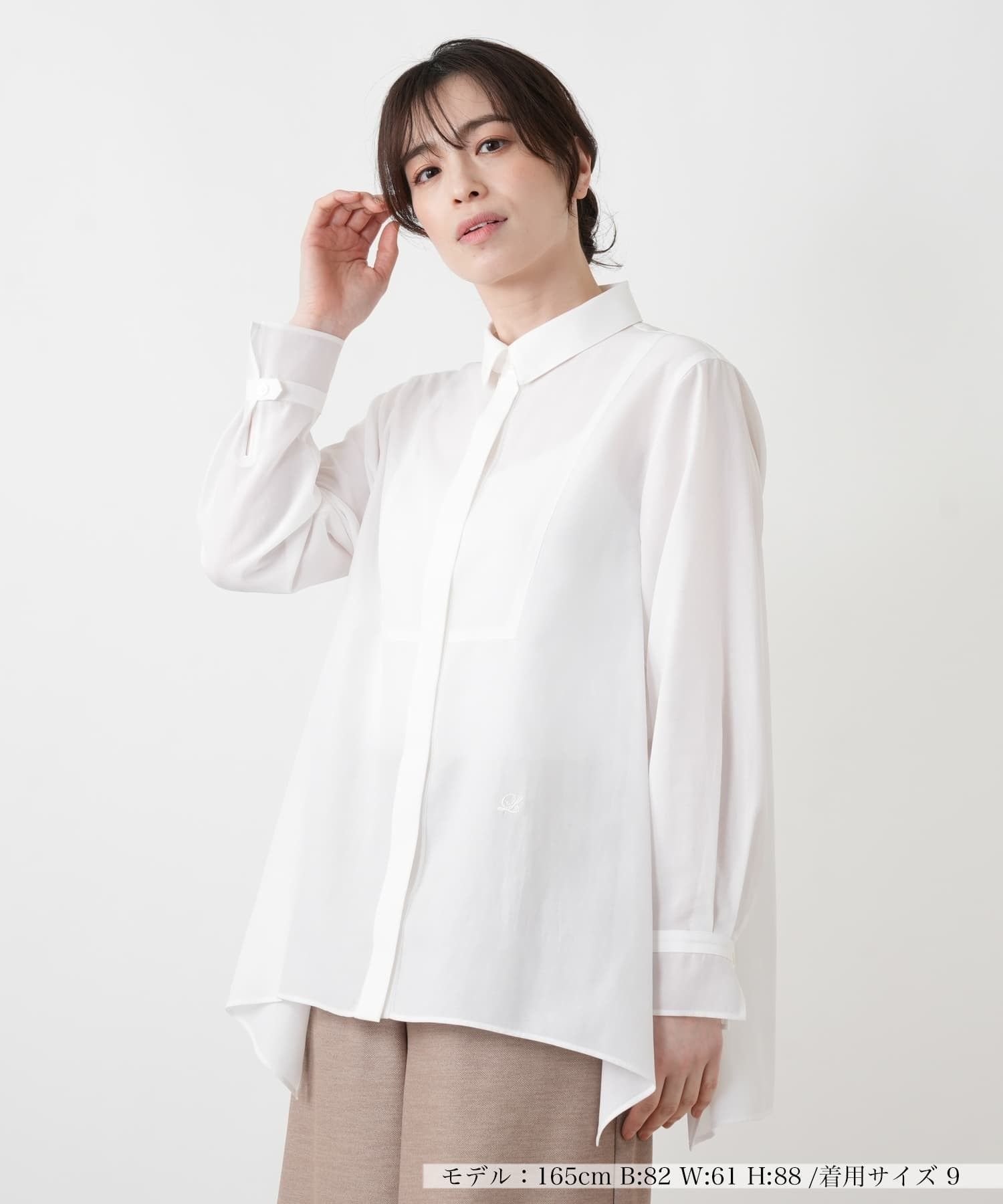 Leilian イレギュラーヘム比翼ブラウス【Leilian WHITE LABEL】 レリアン トップス シャツ・ブラウス ホワイト ブルー