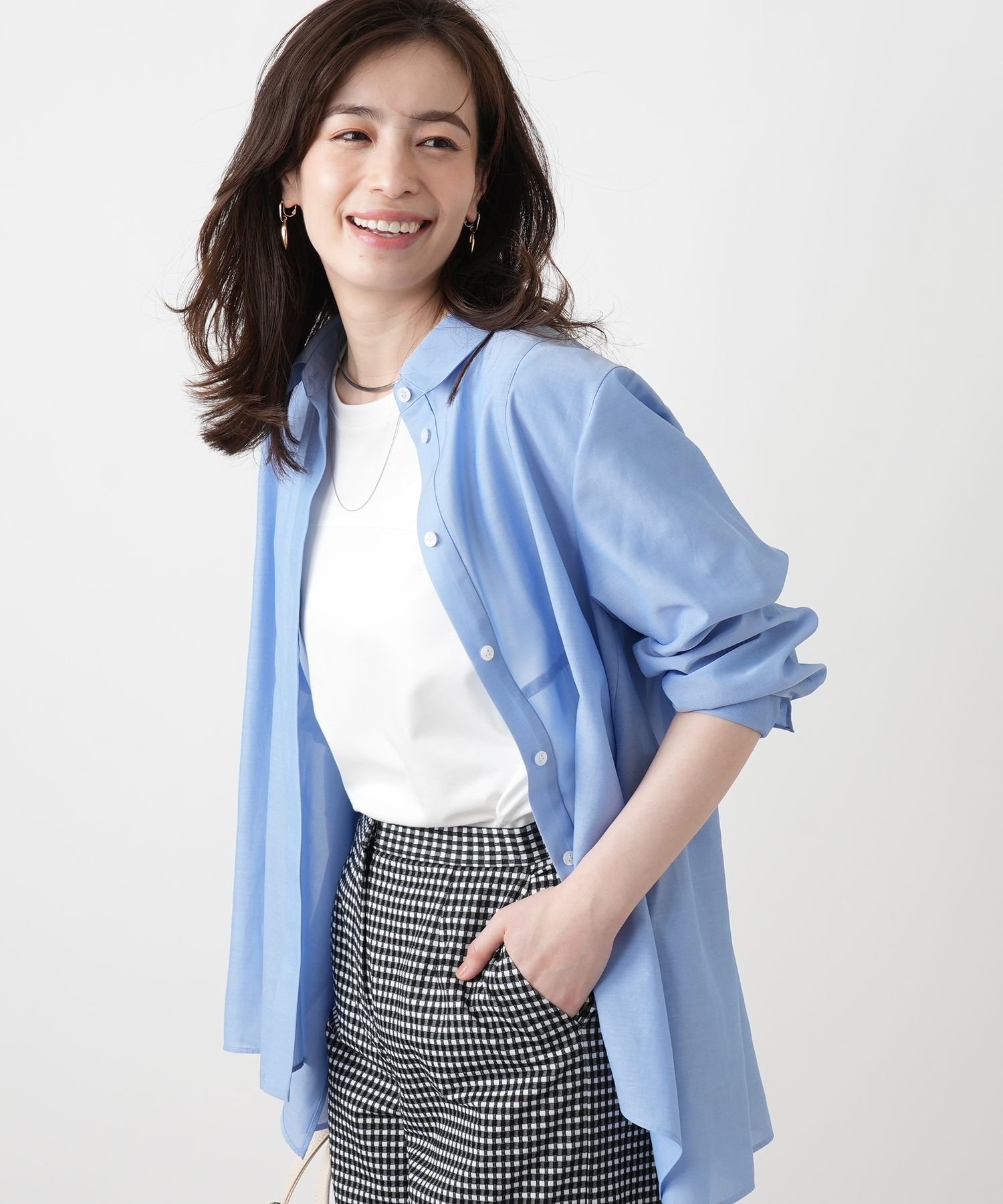 Leilian イレギュラーヘム比翼ブラウス【Leilian WHITE LABEL】 レリアン トップス シャツ・ブラウス ホワイト ブルー