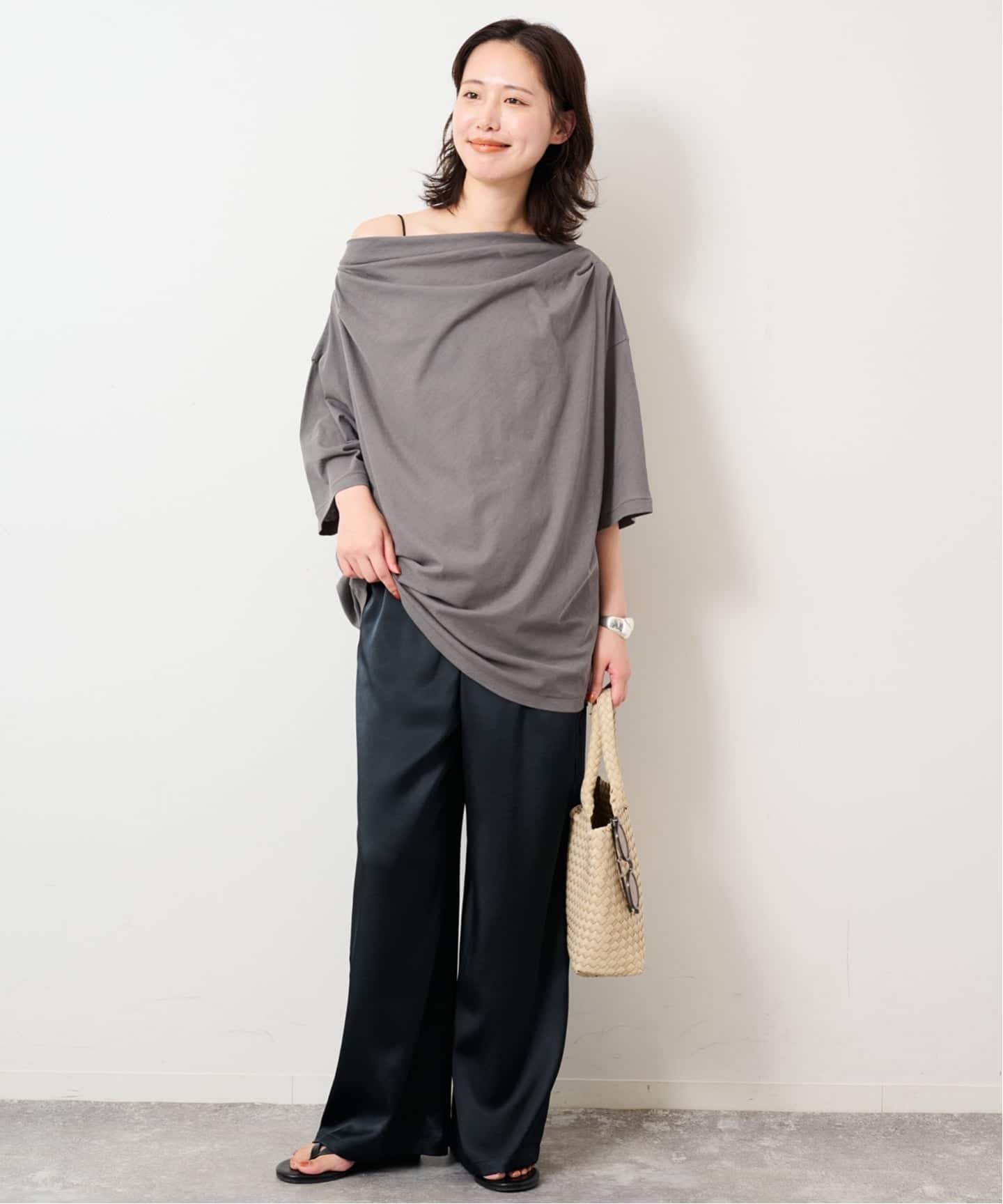 SLOBE IENA ニュアンスネックBIG TEE スローブ イエナ トップス カットソー・Tシャツ グレー イエロー
