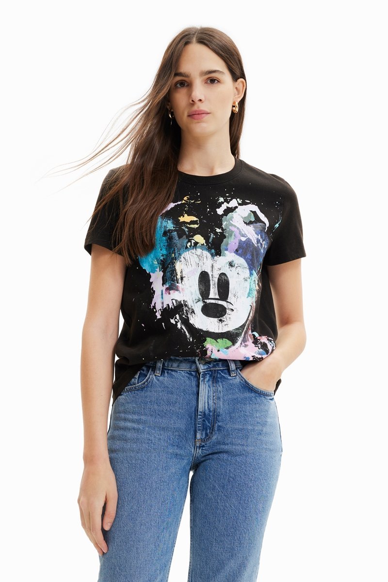 Desigual アーティ ミッキーマウスTシャツ デシグアル トップス カットソー・Tシャツ ブラック ホワイト レッド