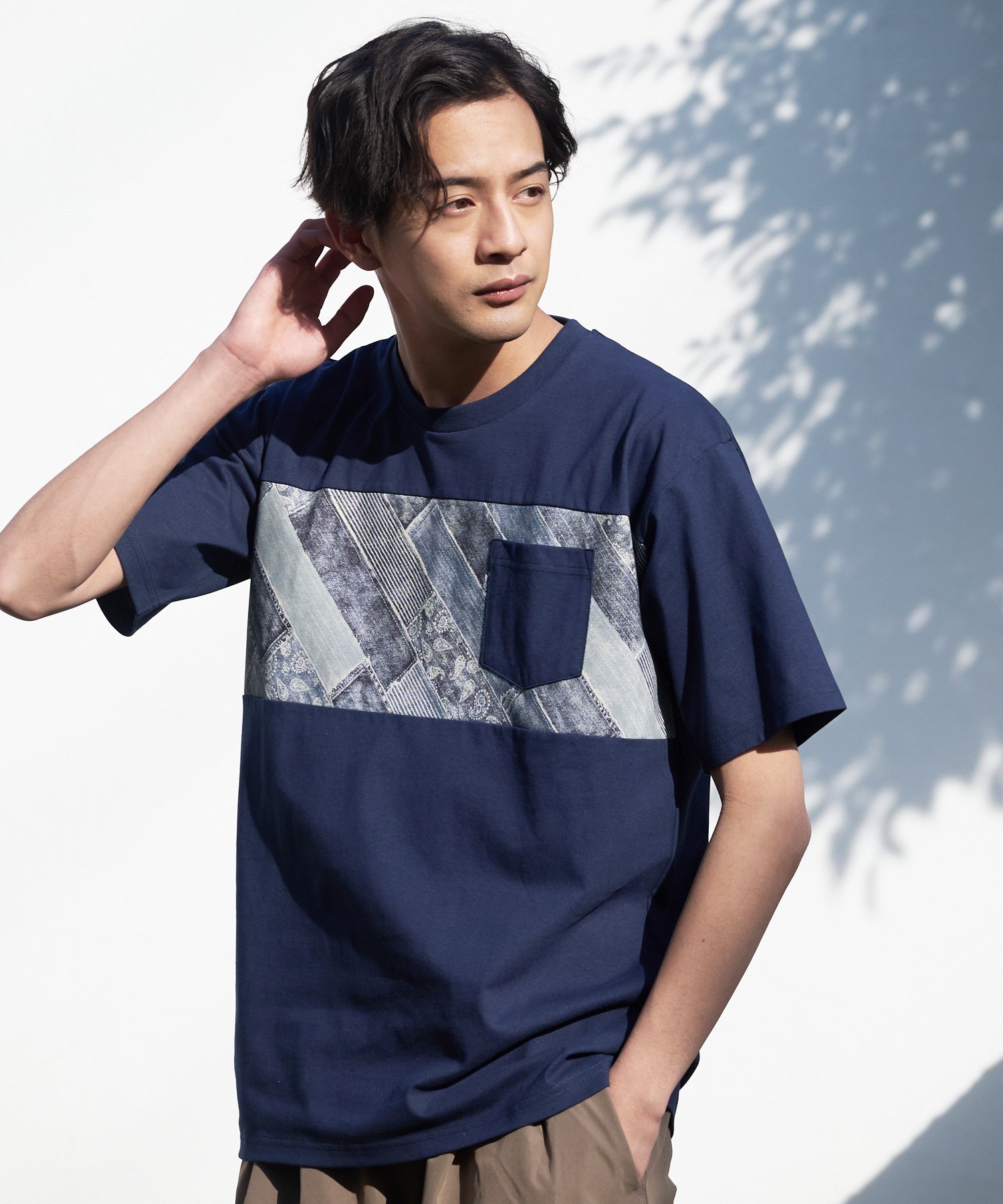 ZERO STAIN ZERO STAIN/(M)汗染み防止 切替 デザイン Tシャツ ジーンズメイト トップス カットソー・Tシャツ ネイビー グレー ブラック ホワイト グリーン