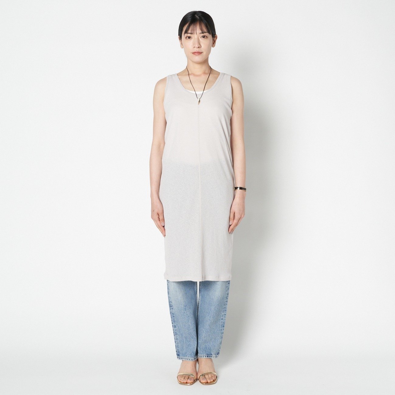 HELIOPOLE DRY TOUCH RIB LONG TANK エリオポール トップス カットソー・Tシャツ ブラック グレー