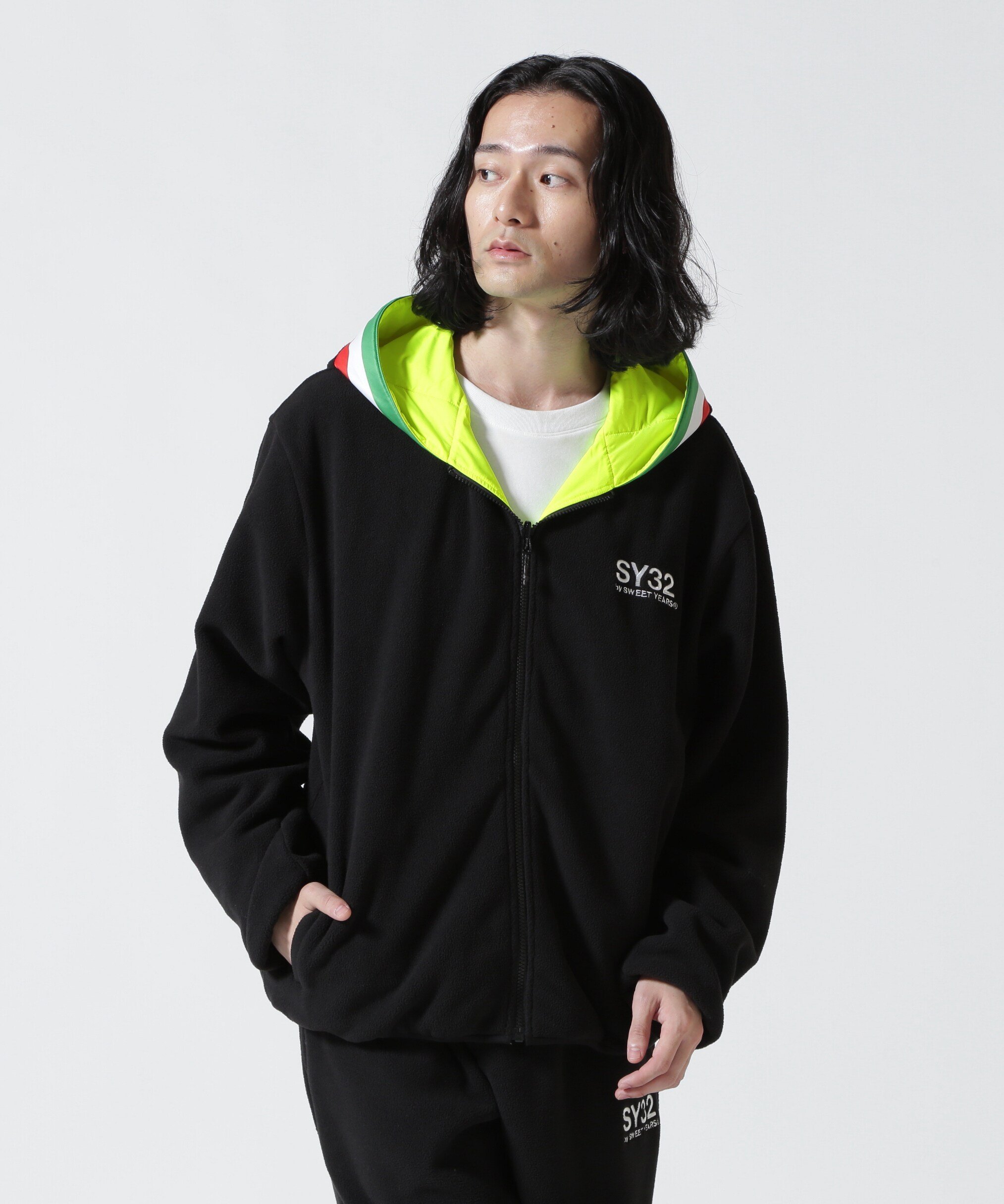 ROYAL FLASH SY32 by SWEET YEARS/エスワイサーティトゥ バイ スィートイヤーズ/REVERSIBLE FLEECE ZIP HOOD ロイヤルフラッシュ トップス パーカー フーディー ブラック ネイビー【送料無料】