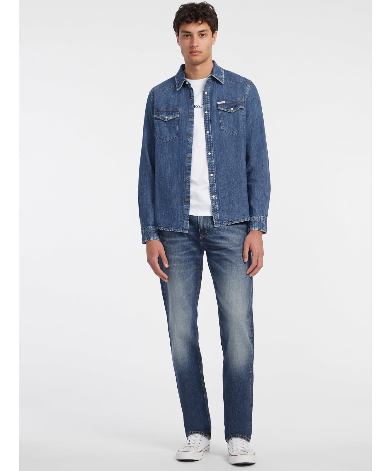 GUESS JEANS デニムシャツ(M)GJ Slim Ls Denim Shirt ゲス トップス シャツ・ブラウス ブルー