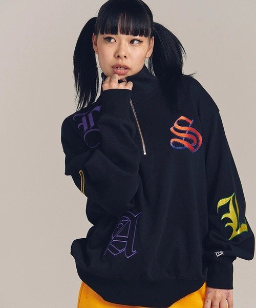 【SALE／60%OFF】GALLIS ADDICTION GA 裏毛-COLORFULL刺繍HALF-ZIP(MENS) ジャックローズ トップス スウェット・トレーナー ブラック ホワイト【送料無料】