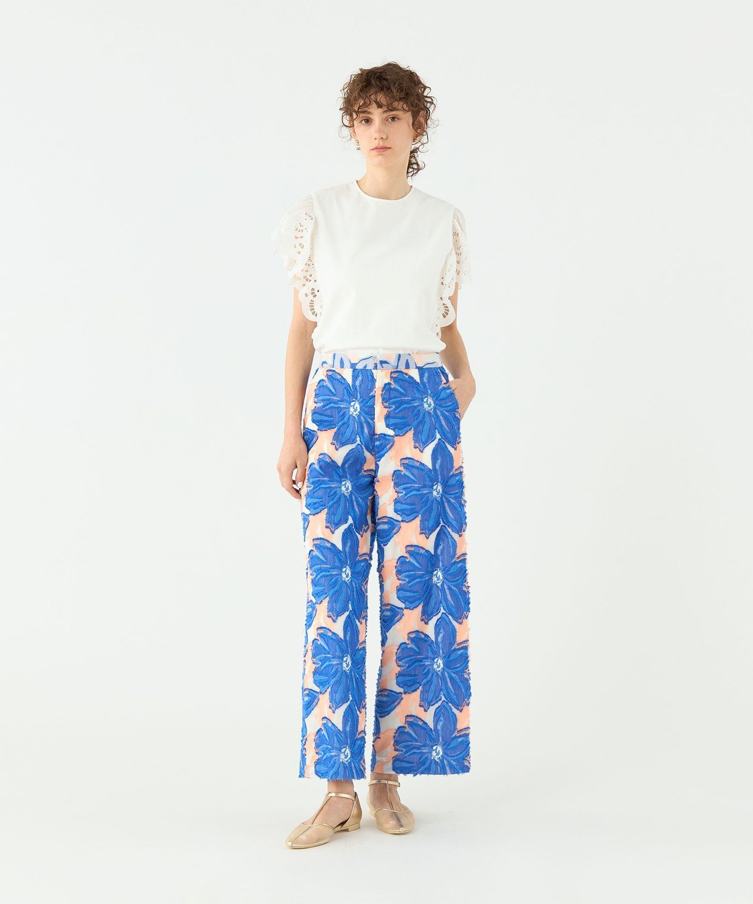 TOMORROWLAND collection バスクジャージー フレアスリーブプルオーバー トゥモローランド トップス カットソー・Tシャツ ブラック ホワイト【送料無料】