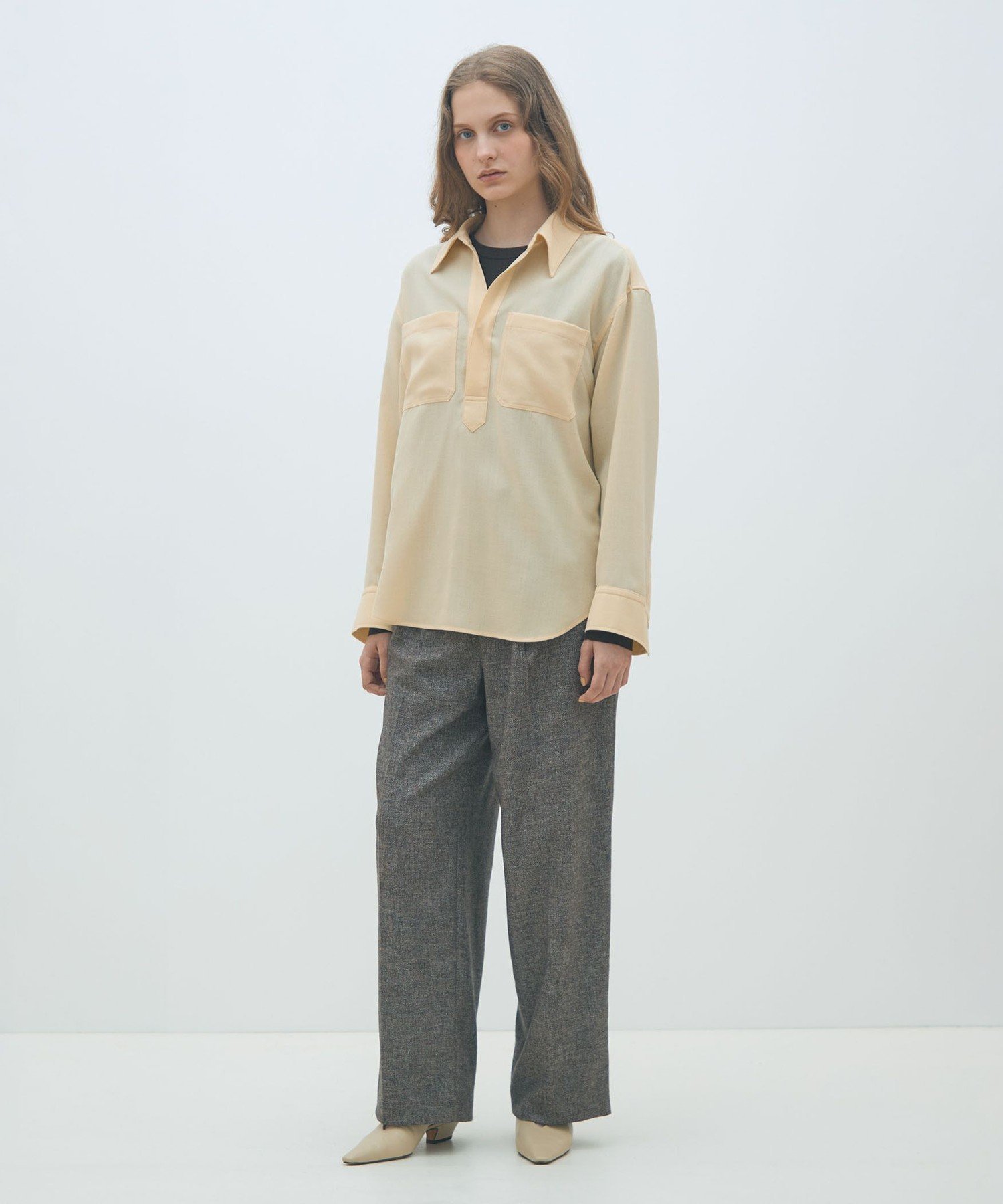 MACPHEE ウールジョーゼット プルオーバーシャツ トゥモローランド トップス シャツ・ブラウス イエロー ネイビー