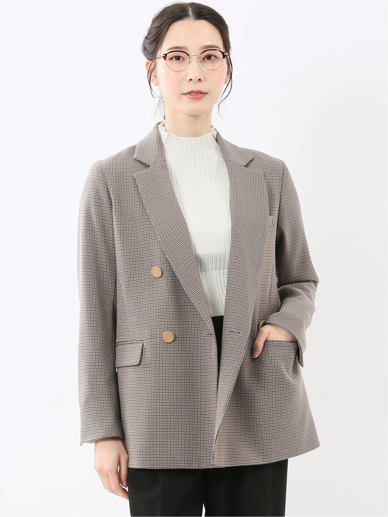 【SALE／30%OFF】m.f.editorial ストレッチウォッシャブル チェック柄 リラクシング ダブルジャケット タカキュー ジャケット・アウター テーラードジャケット・ブレザー ベージュ【送料無料】
