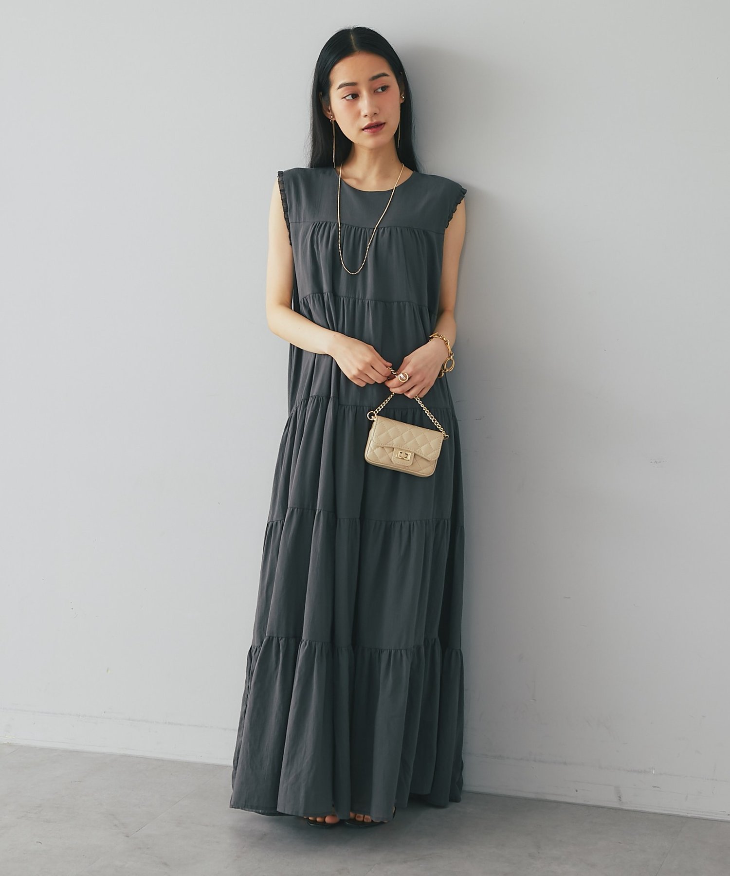La boutique BonBon 【今すぐお届け!・2サイズ展開】ティアードワンピース ラブティックボンボン ワンピース・ドレス その他のワンピース・ドレス ブラック グレー ブルー