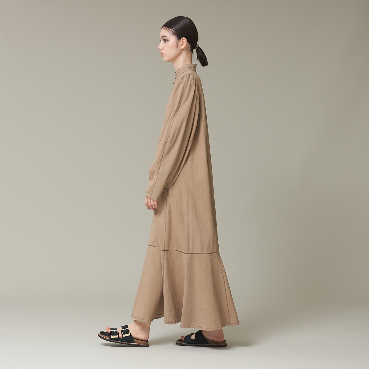 【SALE／20%OFF】NOMINE 【WEB限定】バイカラーステッチパターンワンピース ノミネ ワンピース・ドレス シャツワンピース ベージュ ブラック【送料無料】