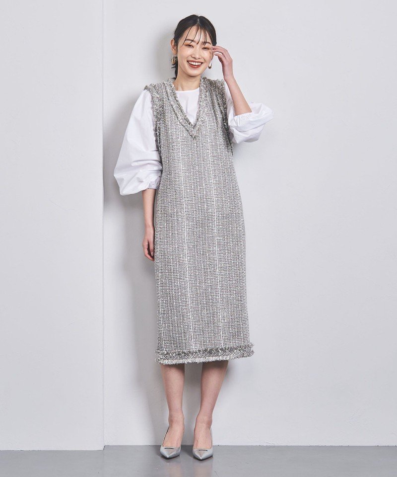 【SALE／70%OFF】UNITED ARROWS ＜UNITED ARROWS＞CHAUMES ツイード ワンピース B ユナイテッドアローズ アウトレット ワンピース・ドレス ワンピース グレー【送料無料】のサムネイル