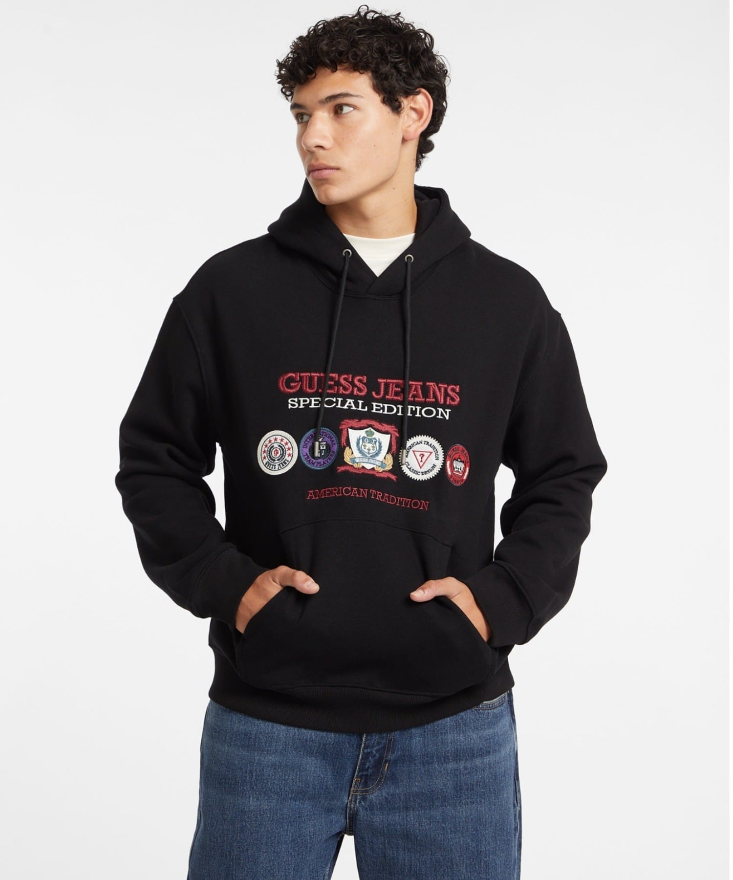 GUESS JEANS パーカー(M)Hood Edition Sweat ゲス トップス パーカー・フーディー ブラック ホワイト グレー