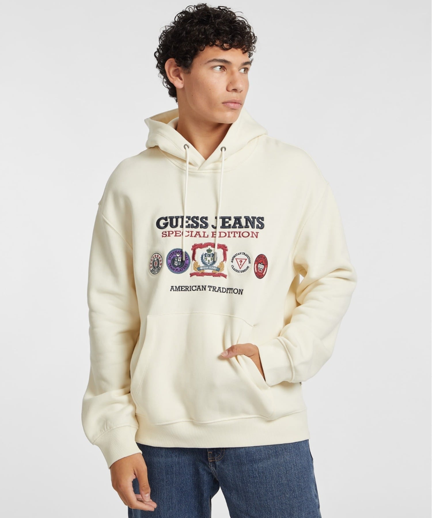 GUESS JEANS パーカー(M)Hood Edition Sweat ゲス トップス パーカー・フーディー ブラック ホワイト グレー