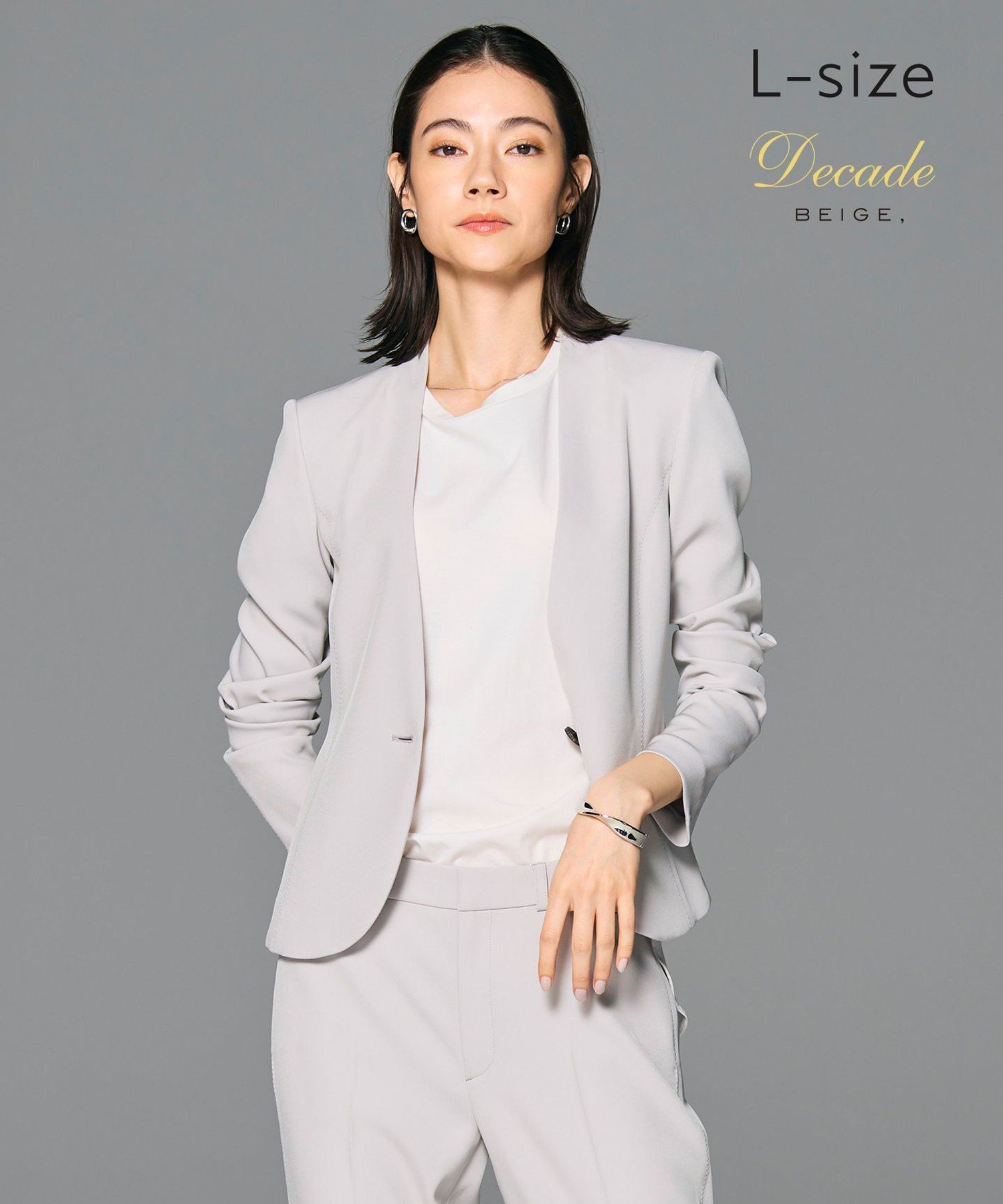, 【L-size・セットアップ対応】LUIZA / ノーカラージャケット ベイジ, ジャケット・アウター ノーカラージャケット ブラック ホワイト グレー