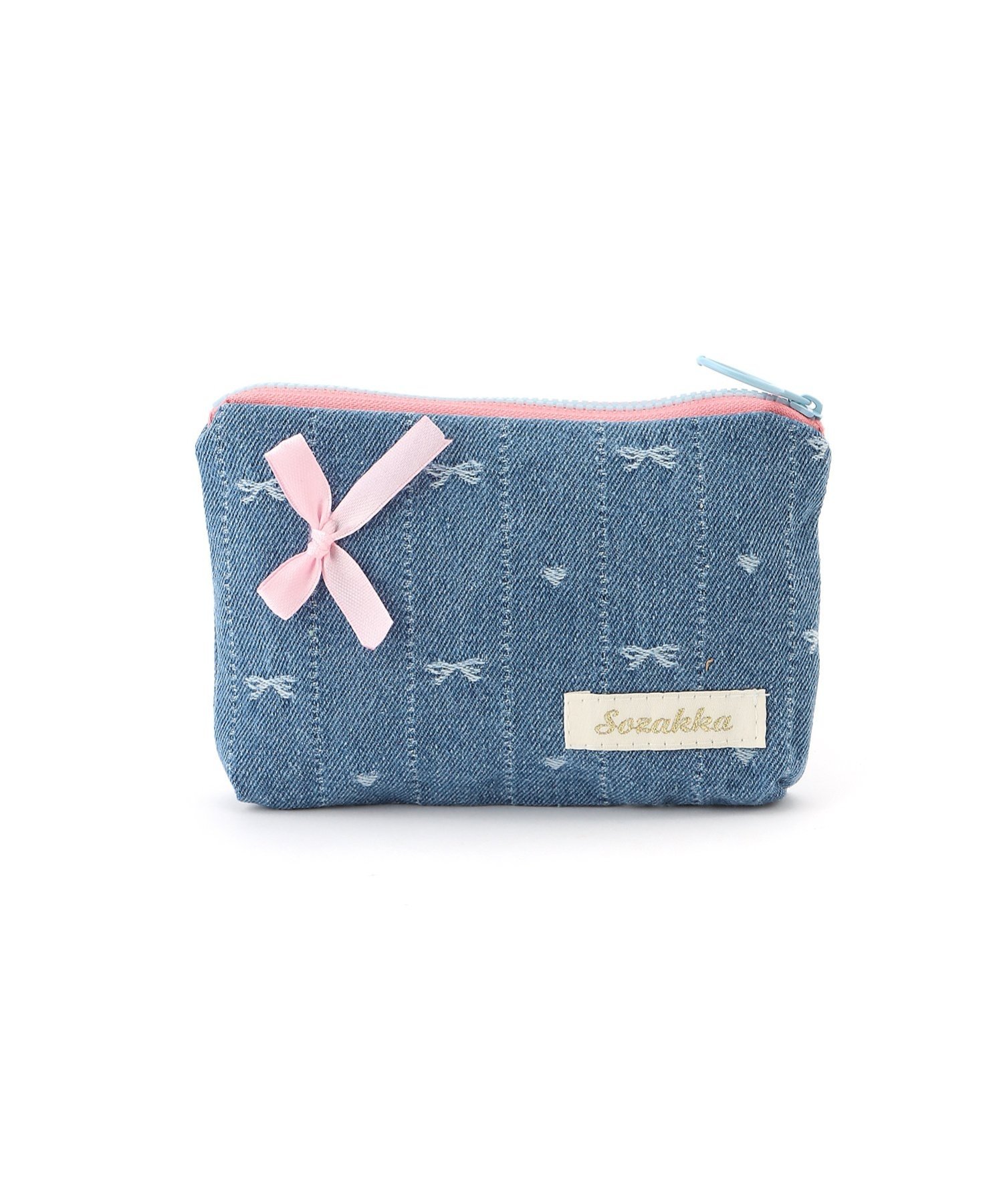 Mignonjour Mignonjour/(W)デニムリボンミニポーチ ミニョントレフル ルームヨンマルサンセレクティッド 財布・ポーチ・ケース ポーチ ブルー