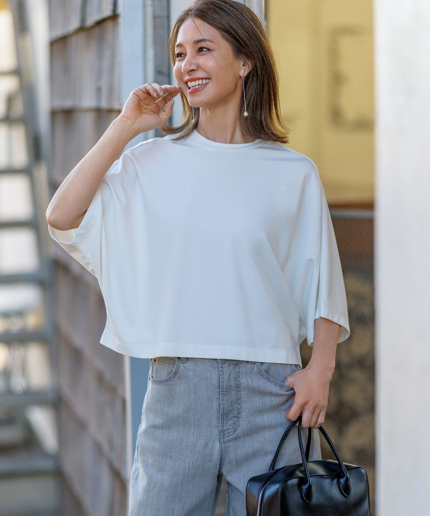 UNFILO L BEAUTY FORM-T ドルマンTシャツ アンフィーロ トップス カットソー・Tシャツ ホワイト グレー ネイビー