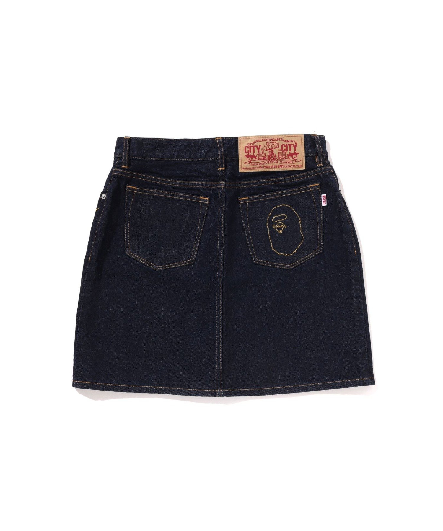 A BATHING APE APE HEAD EMBROIDERY 12 OZ DENIM SKIRT ア ベイシング エイプ スカート ミニスカート ネイビー【送料無料】