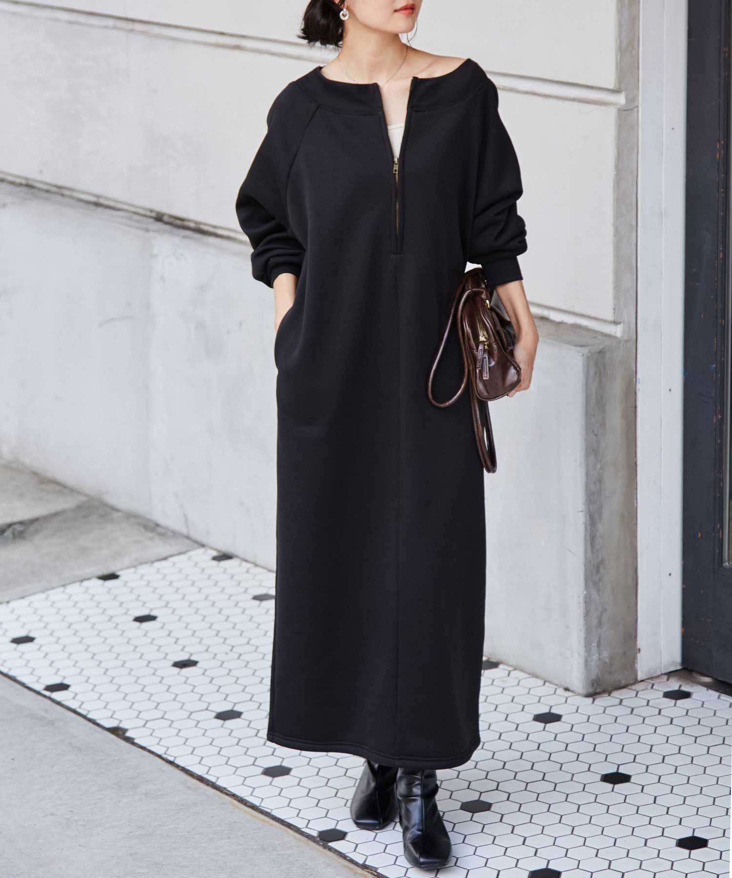 【SALE／37%OFF】Ranan Ranan/(W)裏起毛ハーフジップワンピース ラナン ワンピース・ドレス ワンピース..