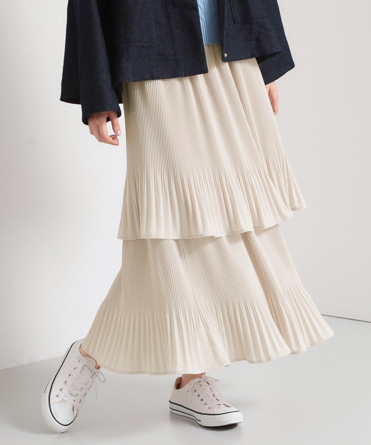 【SALE／20%OFF】THE SHOP TK 【きれいめにもカジュアルにも】2段ティアードプリーツスカート ザ ショップ ティーケー スカート ロング・マキシスカート ブラック【送料無料】