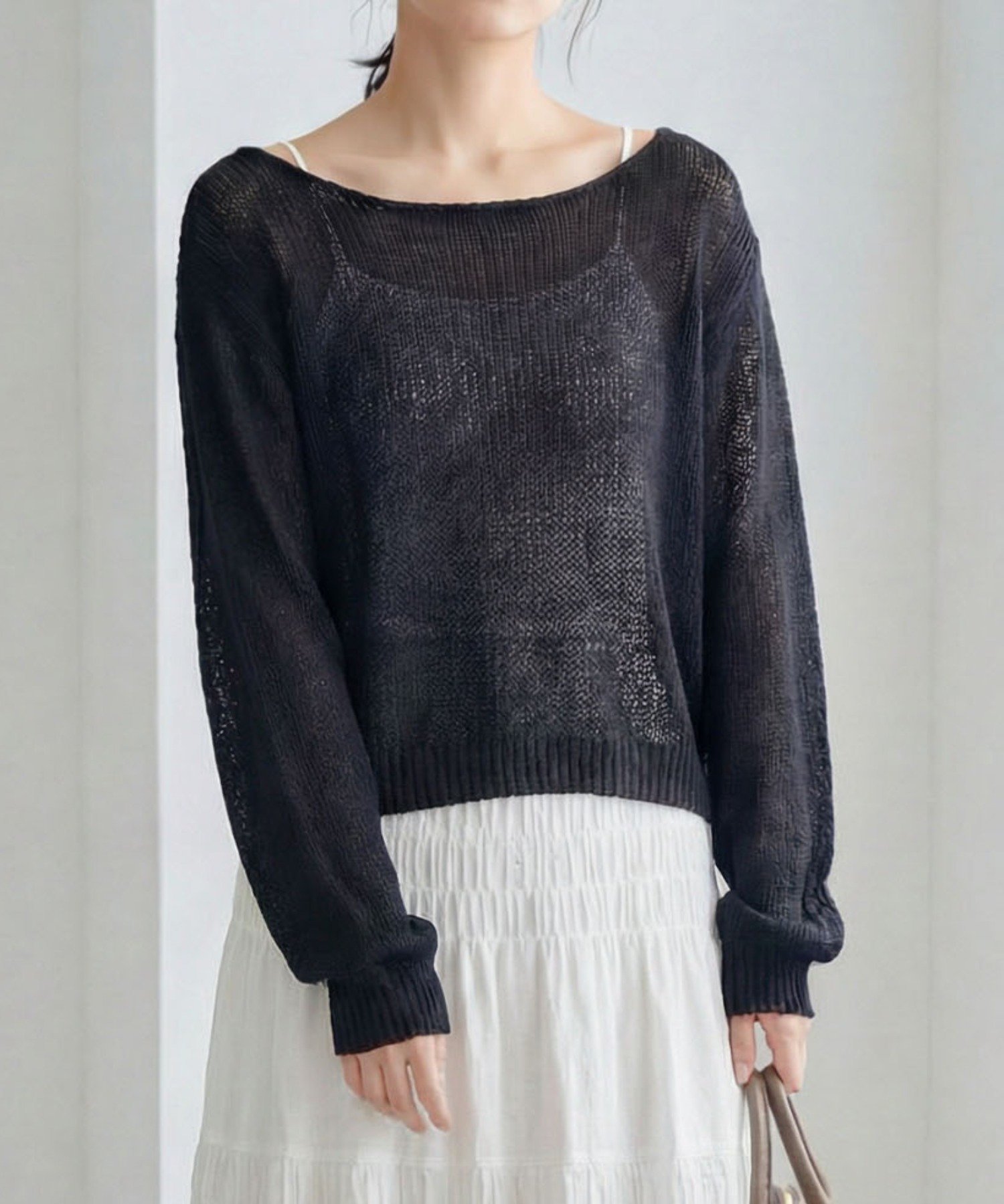 【SALE／45%OFF】aimoha - select - aimoha/シアーリラックス ニットプルオーバー アイモハ トップス ニット ブラック ホワイト