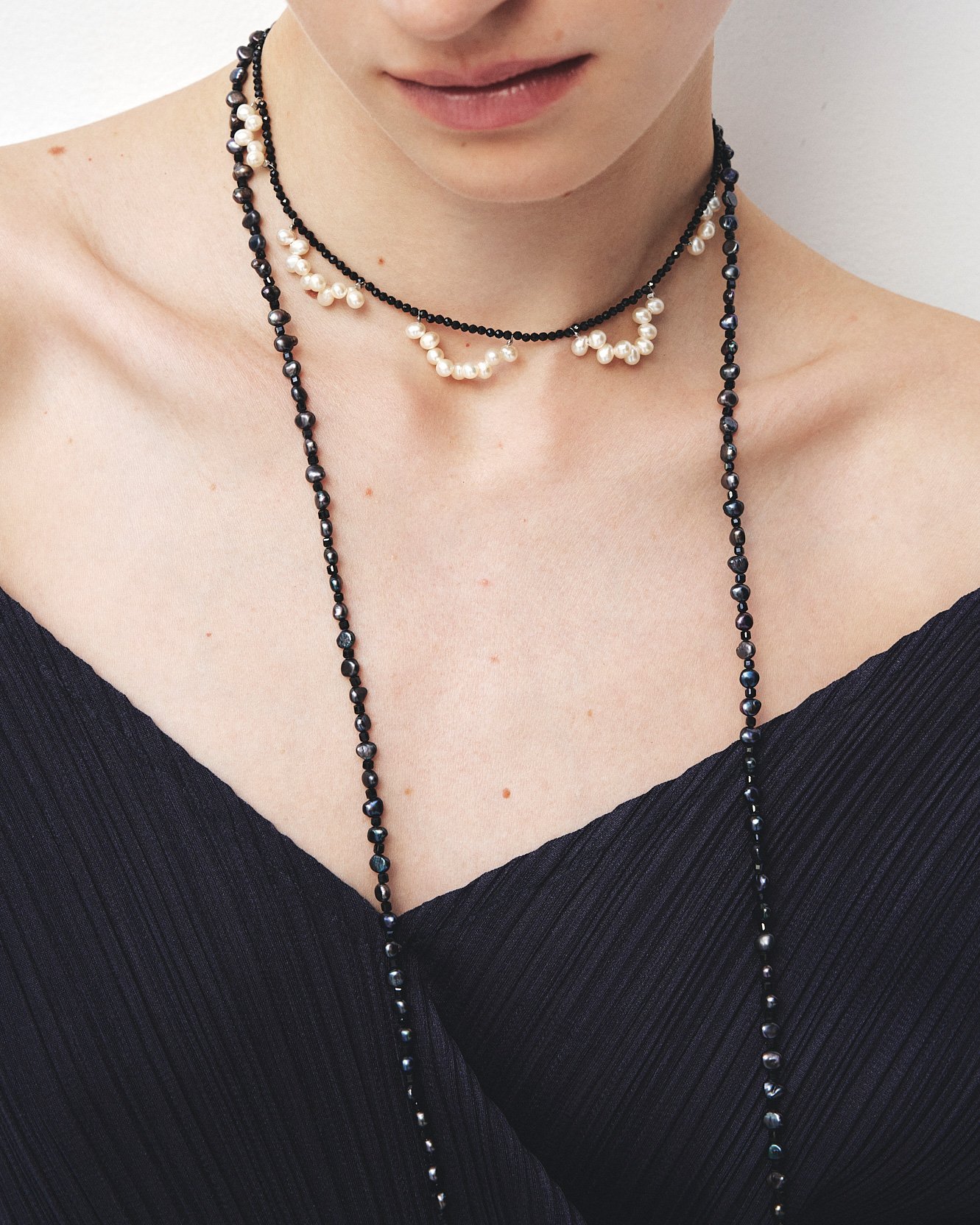les bon bon les bonbon/ombre long pearl necklace/オンブレ ロング パール ネックレス フォブ アクセサリー・腕時計 ネックレス ブラック【送料無料】