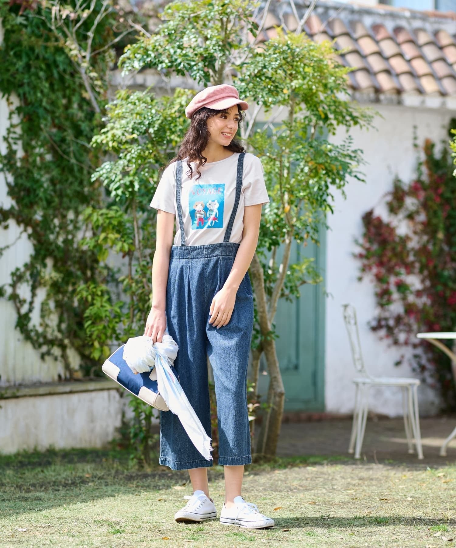 CARA O CRUZ 洗える サロペッドデニムパンツ キャラ・オ・クルス パンツ その他のパンツ ネイビー