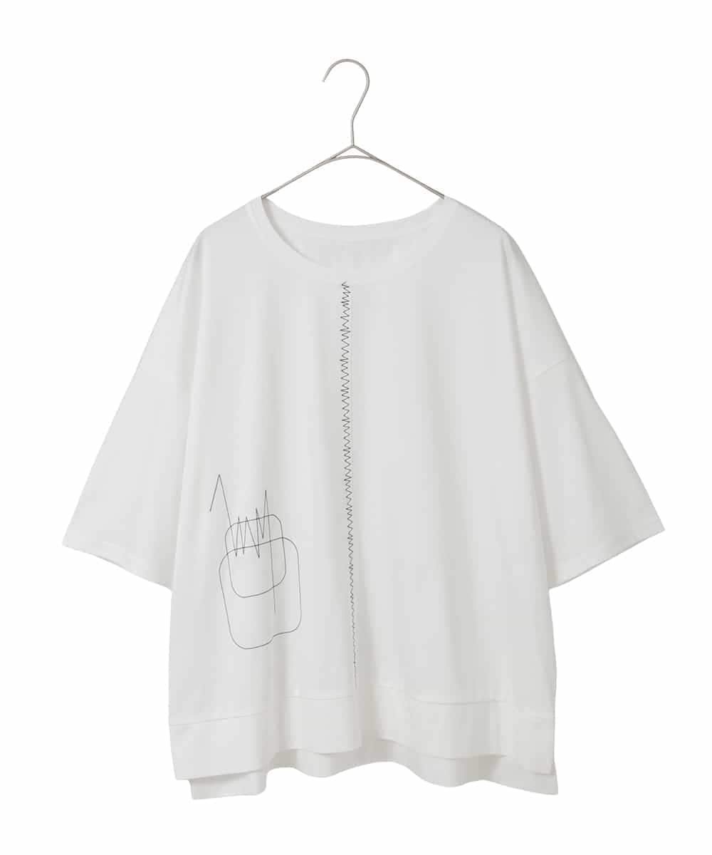 HIROKO BIS GRANDE 【大きいサイズ/接触冷感】ミシンステッチボクシーシルエットTシャツ /洗える ヒロコ ビス グランデ トップス カットソー・Tシャツ カーキグリーン ホワイト ブラック