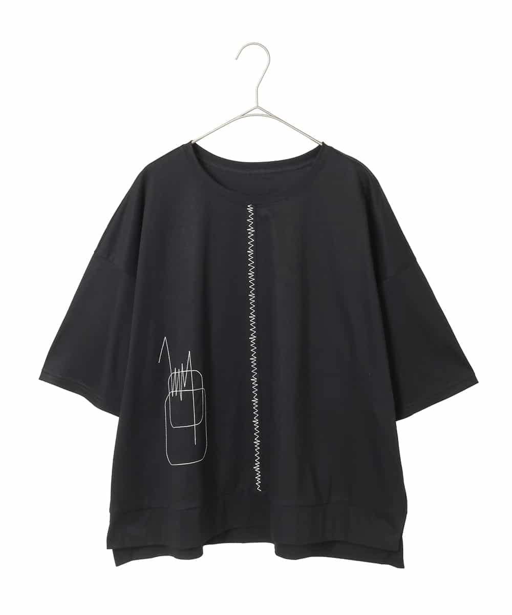 HIROKO BIS GRANDE 【大きいサイズ/接触冷感】ミシンステッチボクシーシルエットTシャツ /洗える ヒロコ ビス グランデ トップス カットソー・Tシャツ カーキグリーン ホワイト ブラック