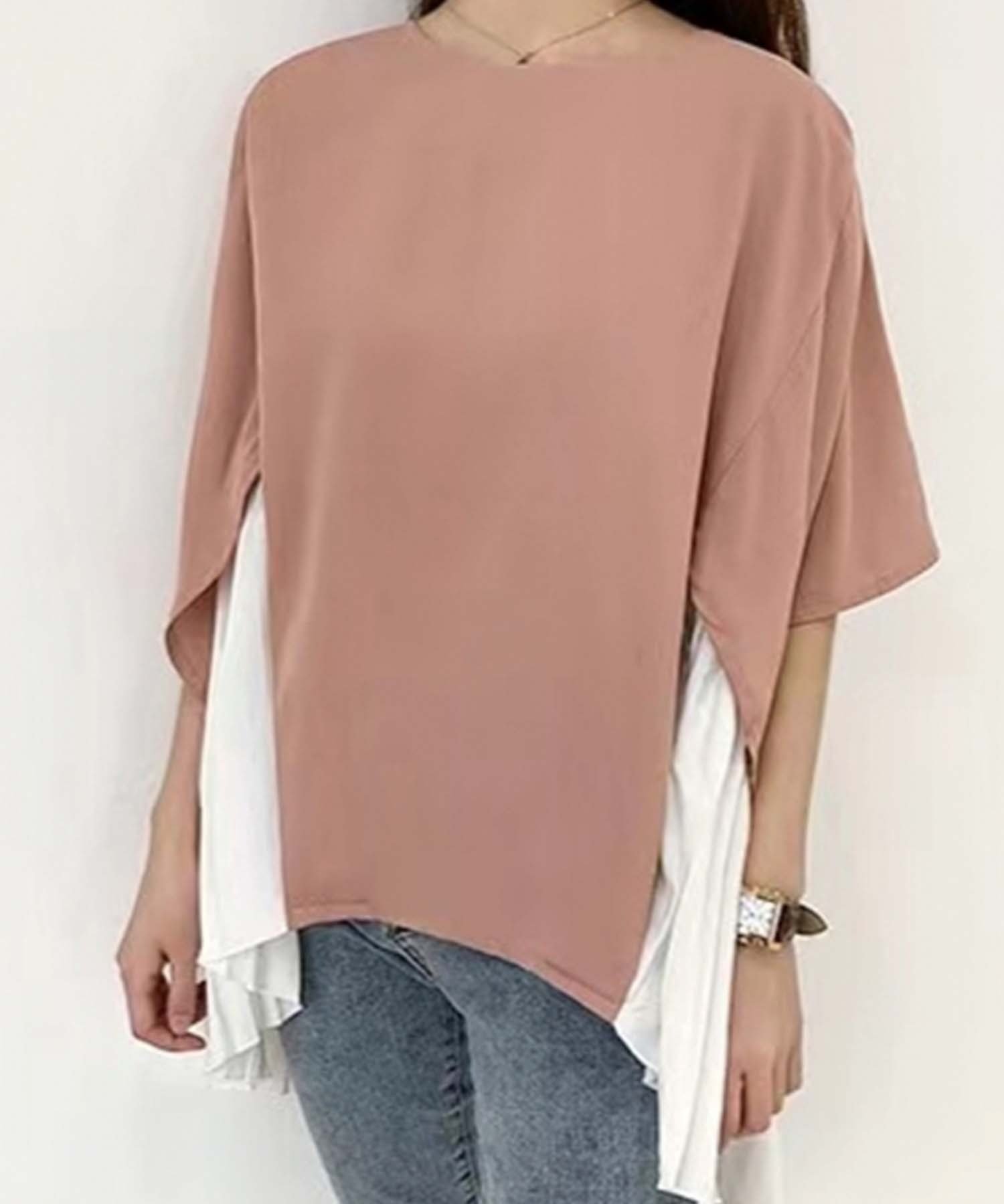 Girly Doll/イレギュラーヘムプリーツシフォンドッキング半袖トップス ドゥーラ ドゥーラ トップス カットソー・Tシャツ ピンク