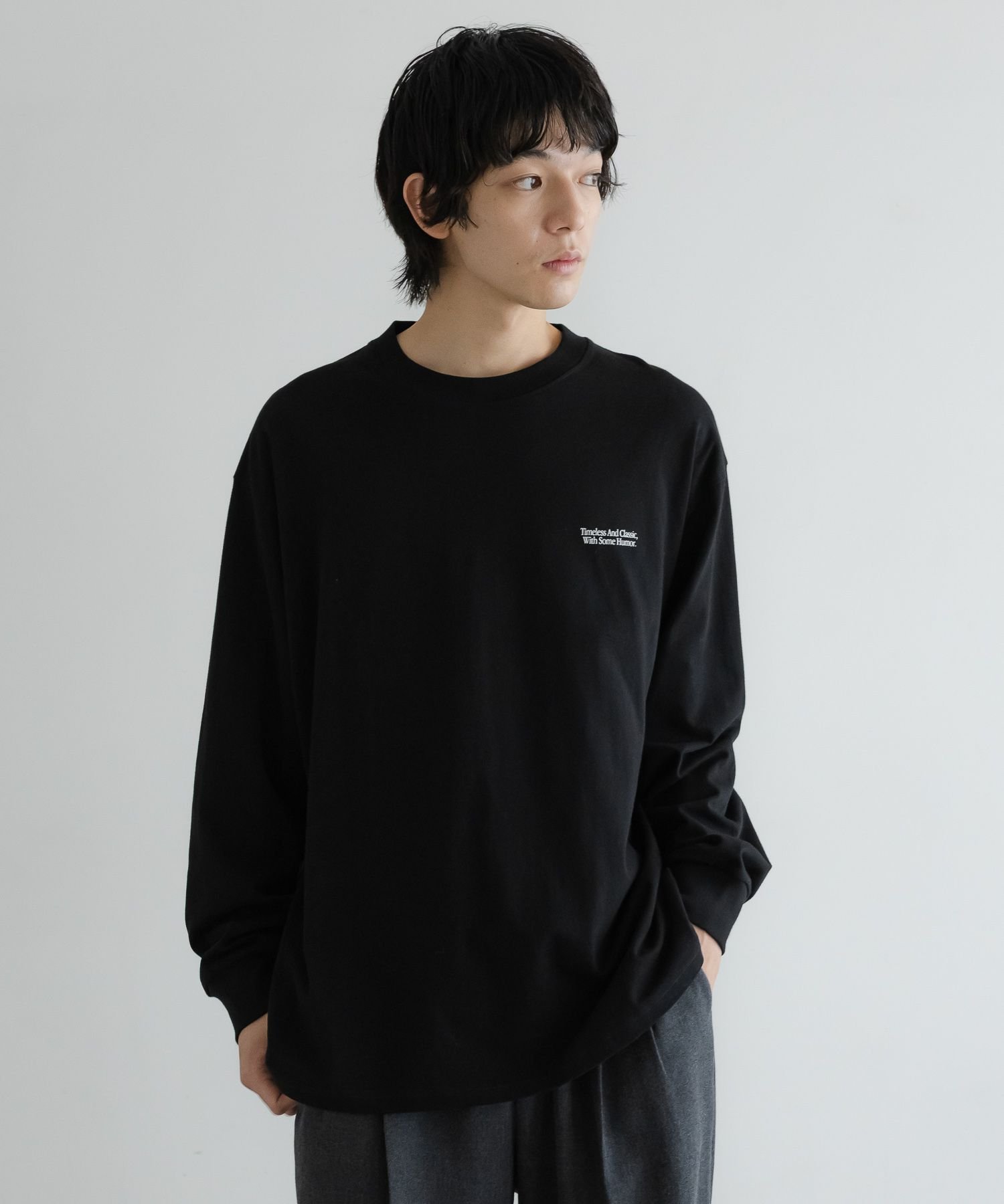 LOWRYS FARM 【新ラインLFM(U)】CREW NECKT/ロングスリーブ【UNISEX】 ローリーズファーム トップス カットソー・Tシャツ イエロー グリーン ブラウン グレー ブラック ホワイト